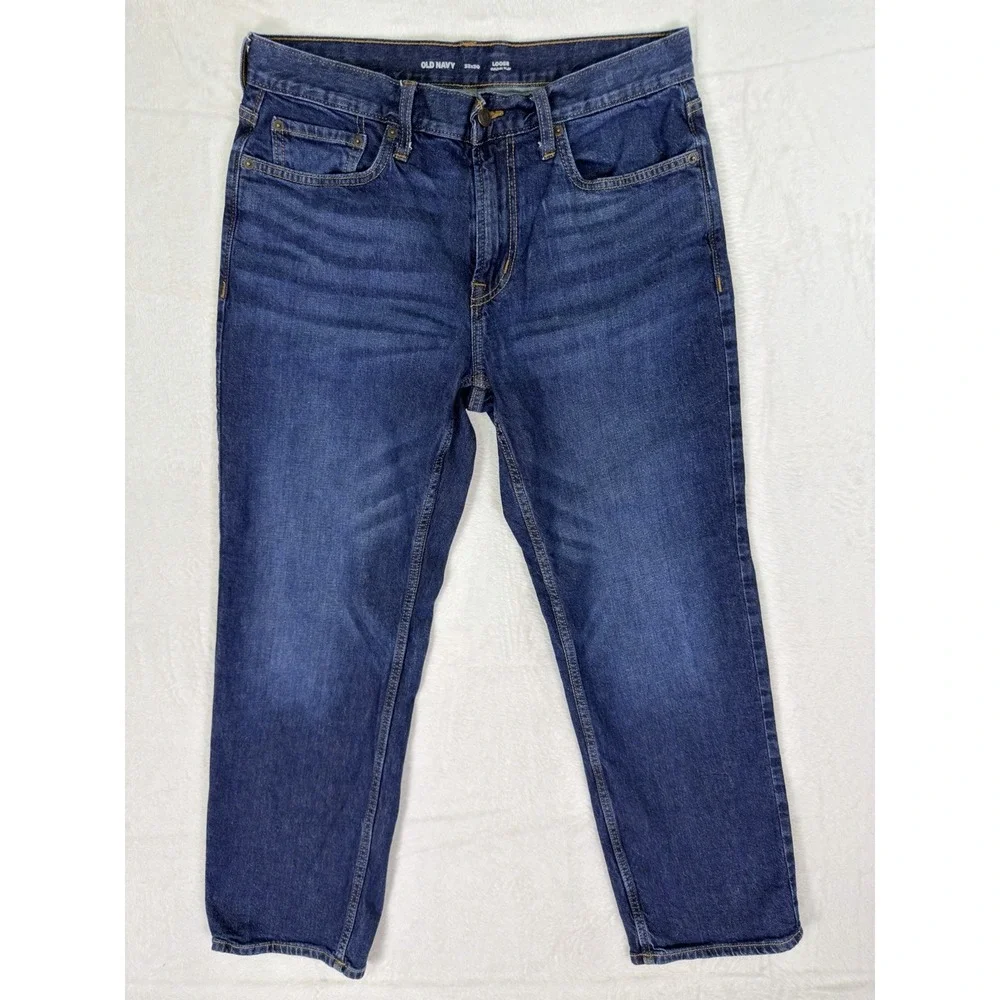 Old Navy‎ Jeans Mens 33x30 Blue Denim Dark Wash Loose Relaxed Straight Stretch